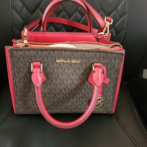 Michael Kors Red Trim Signature Satchel and Wallet.